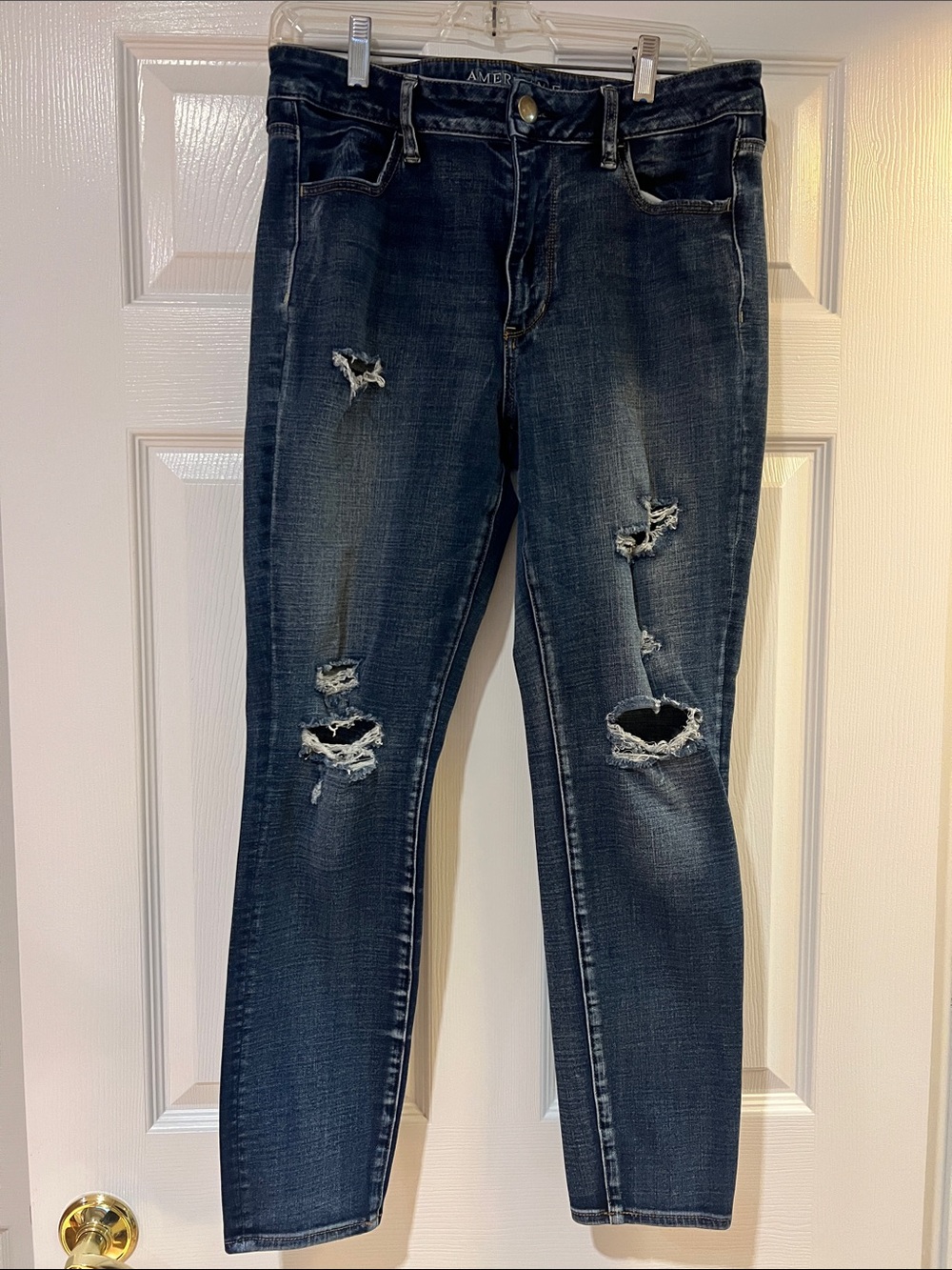 American Eagle Outfitters Dark Blue Distressed Skinny Jeans